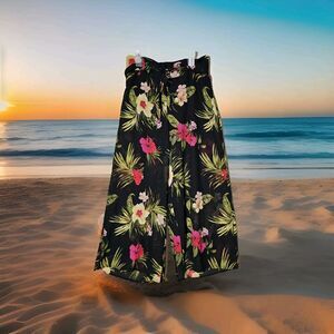 Tropical Vacation Pants Plus Size 2X Sheer Black Floral Wide Leg Cruisewear Chic